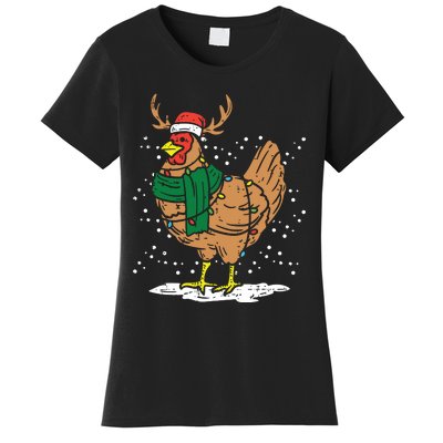 Christmas Hen Chicken Santa Hat Farmer Xmas Farm Women's T-Shirt