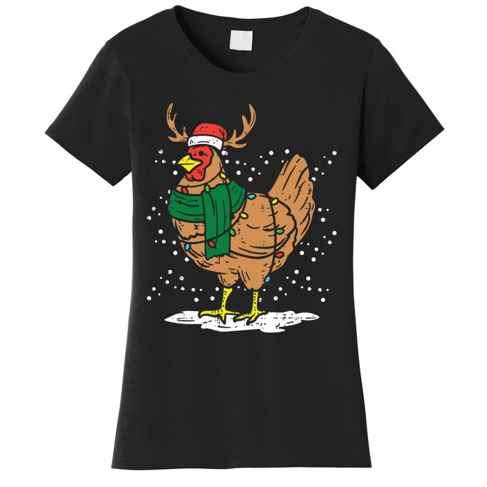 Christmas Hen Chicken Santa Hat Farmer Xmas Farm Women's T-Shirt