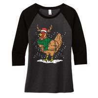 Christmas Hen Chicken Santa Hat Farmer Xmas Farm Women's Tri-Blend 3/4-Sleeve Raglan Shirt