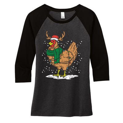 Christmas Hen Chicken Santa Hat Farmer Xmas Farm Women's Tri-Blend 3/4-Sleeve Raglan Shirt