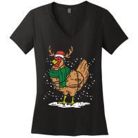 Christmas Hen Chicken Santa Hat Farmer Xmas Farm Women's V-Neck T-Shirt