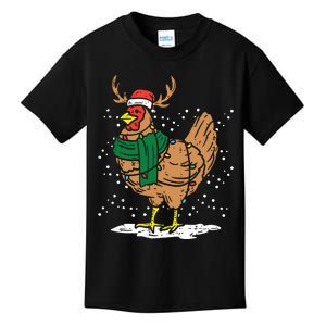 Christmas Hen Chicken Santa Hat Farmer Xmas Farm Kids T-Shirt