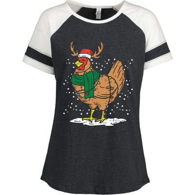 Christmas Hen Chicken Santa Hat Farmer Xmas Farm Enza Ladies Jersey Colorblock Tee