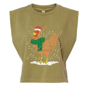 Christmas Hen Chicken Santa Hat Farmer Xmas Farm Garment-Dyed Women's Muscle Tee