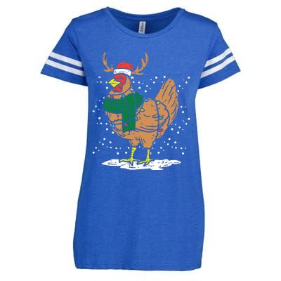 Christmas Hen Chicken Santa Hat Farmer Xmas Farm Enza Ladies Jersey Football T-Shirt