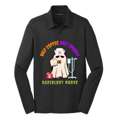 Cute Half Coffee Half Spooky Halloween Radiology Nurse Mri Gift Silk Touch Performance Long Sleeve Polo