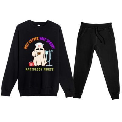 Cute Half Coffee Half Spooky Halloween Radiology Nurse Mri Gift Premium Crewneck Sweatsuit Set