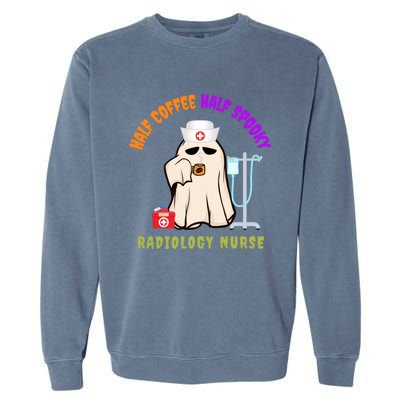 Cute Half Coffee Half Spooky Halloween Radiology Nurse Mri Gift Garment-Dyed Sweatshirt