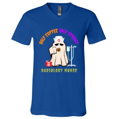 Cute Half Coffee Half Spooky Halloween Radiology Nurse Mri Gift V-Neck T-Shirt