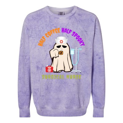 Cute Half Coffee Half Spooky Halloween Surgical Nurse Funny Funny Gift Colorblast Crewneck Sweatshirt