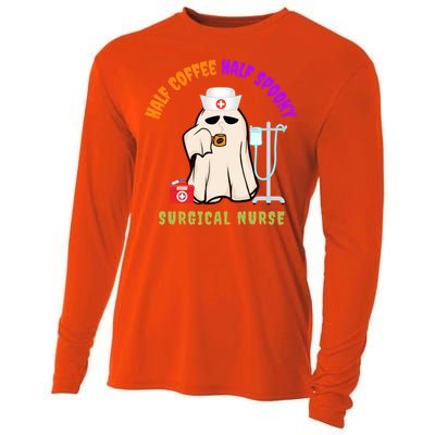 Cute Half Coffee Half Spooky Halloween Surgical Nurse Funny Funny Gift Cooling Performance Long Sleeve Crew