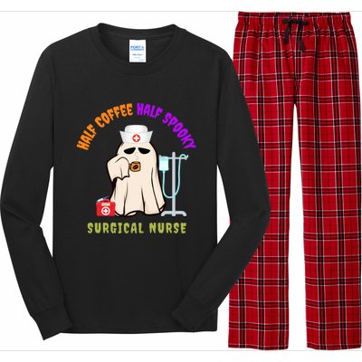 Cute Half Coffee Half Spooky Halloween Surgical Nurse Funny Funny Gift Long Sleeve Pajama Set