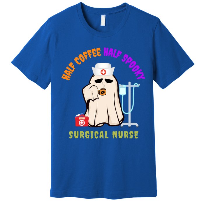 Cute Half Coffee Half Spooky Halloween Surgical Nurse Funny Funny Gift Premium T-Shirt