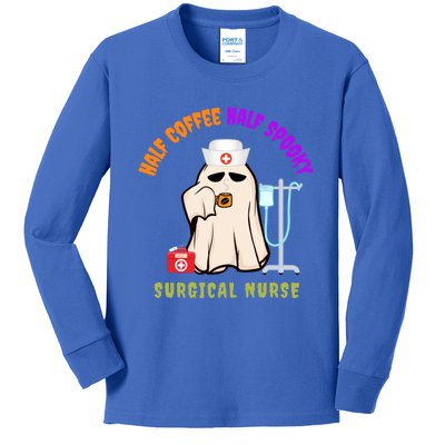 Cute Half Coffee Half Spooky Halloween Surgical Nurse Funny Funny Gift Kids Long Sleeve Shirt