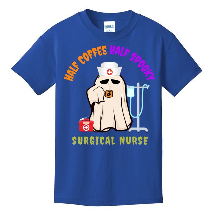 Cute Half Coffee Half Spooky Halloween Surgical Nurse Funny Funny Gift Kids T-Shirt