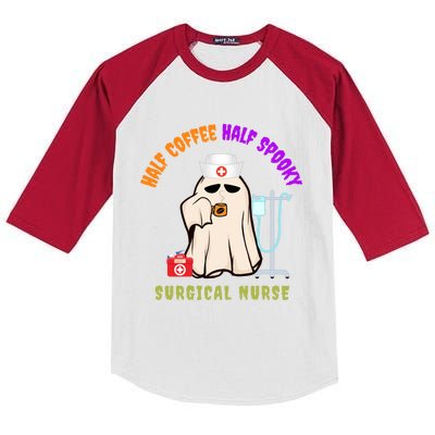 Cute Half Coffee Half Spooky Halloween Surgical Nurse Funny Funny Gift Kids Colorblock Raglan Jersey