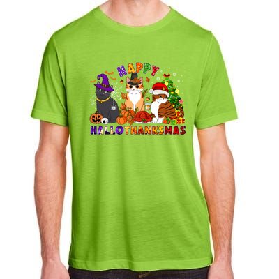 Cat Halloween Christmas Happy Hallothanksmas Thanksgiving Gift Adult ChromaSoft Performance T-Shirt