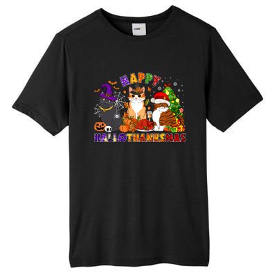 Cat Halloween Christmas Happy Hallothanksmas Thanksgiving Gift Tall Fusion ChromaSoft Performance T-Shirt