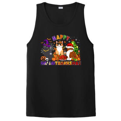 Cat Halloween Christmas Happy Hallothanksmas Thanksgiving Gift PosiCharge Competitor Tank