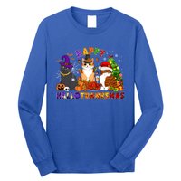 Cat Halloween Christmas Happy Hallothanksmas Thanksgiving Gift Long Sleeve Shirt