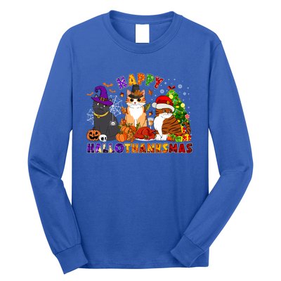 Cat Halloween Christmas Happy Hallothanksmas Thanksgiving Gift Long Sleeve Shirt