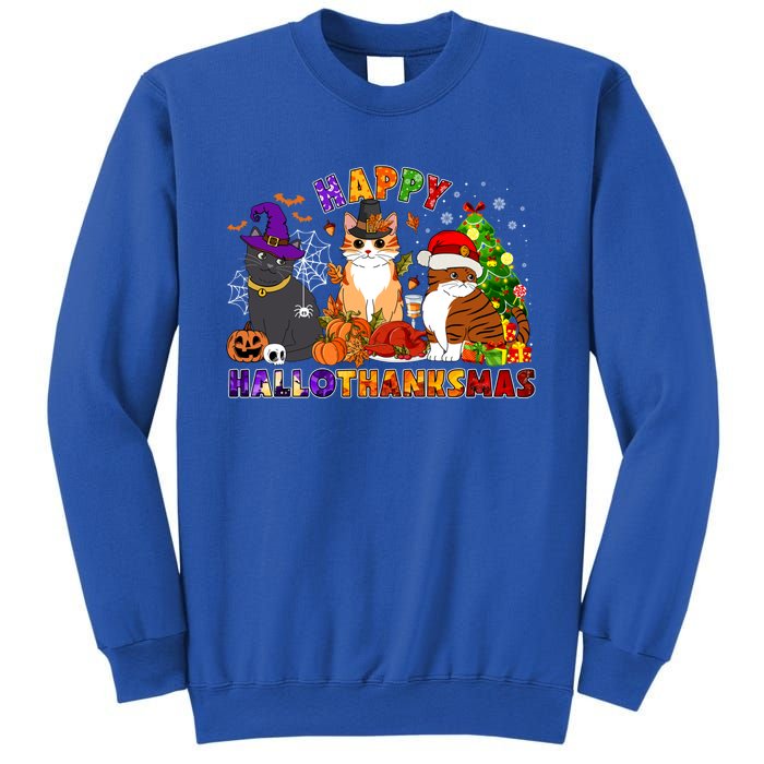 Cat Halloween Christmas Happy Hallothanksmas Thanksgiving Gift Sweatshirt