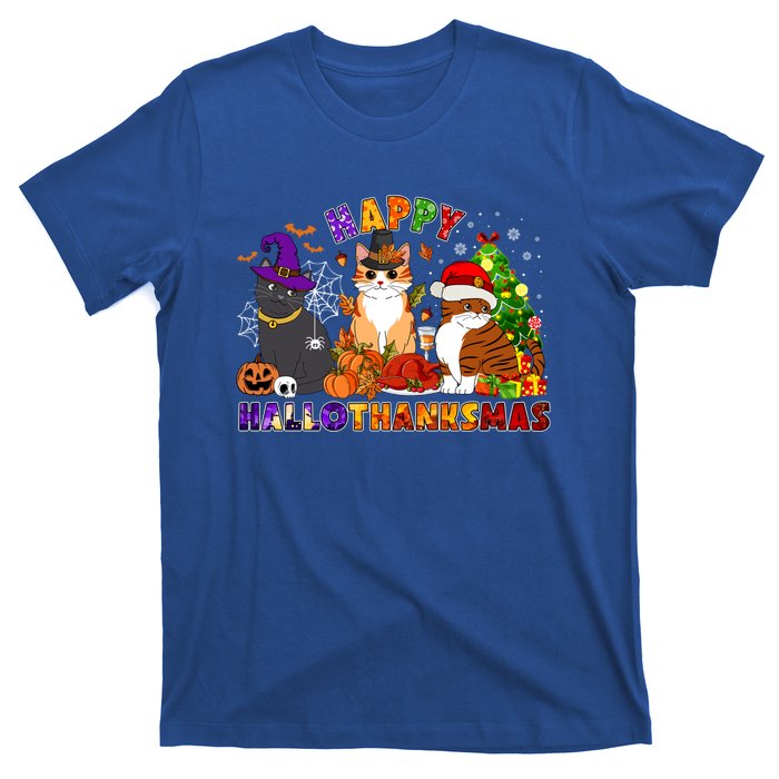 Cat Halloween Christmas Happy Hallothanksmas Thanksgiving Gift T-Shirt