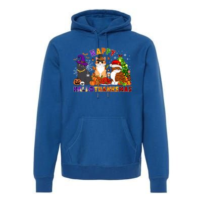 Cat Halloween Christmas Happy Hallothanksmas Thanksgiving Gift Premium Hoodie