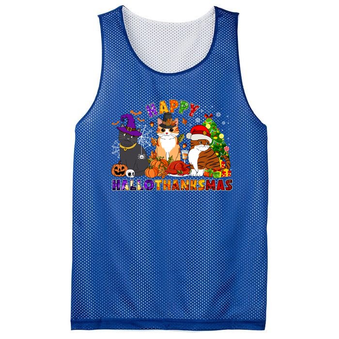 Cat Halloween Christmas Happy Hallothanksmas Thanksgiving Gift Mesh Reversible Basketball Jersey Tank