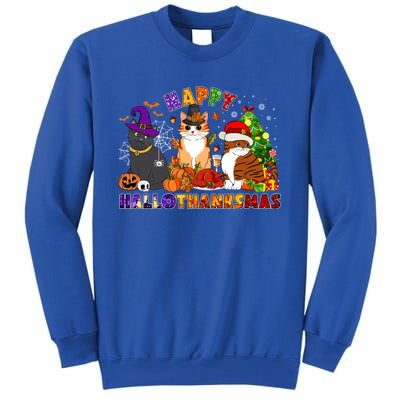 Cat Halloween Christmas Happy Hallothanksmas Thanksgiving Gift Tall Sweatshirt