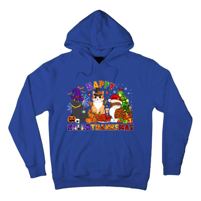 Cat Halloween Christmas Happy Hallothanksmas Thanksgiving Gift Tall Hoodie