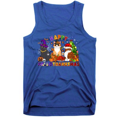 Cat Halloween Christmas Happy Hallothanksmas Thanksgiving Gift Tank Top