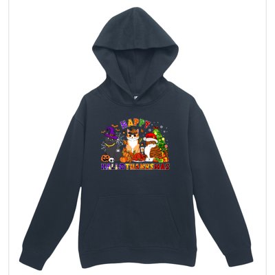 Cat Halloween Christmas Happy Hallothanksmas Thanksgiving Gift Urban Pullover Hoodie