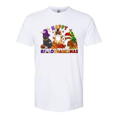 Cat Halloween Christmas Happy Hallothanksmas Thanksgiving Gift Softstyle CVC T-Shirt