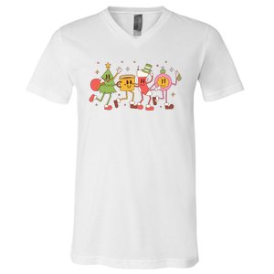 Christmas Holiday Celebration Retro V-Neck T-Shirt