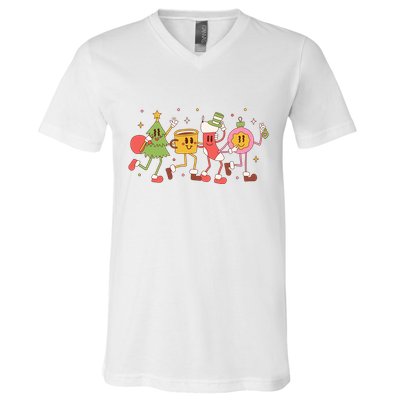 Christmas Holiday Celebration Retro V-Neck T-Shirt
