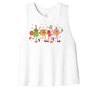 Christmas Holiday Celebration Retro Women's Racerback Cropped Tank