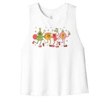 Christmas Holiday Celebration Retro Women's Racerback Cropped Tank