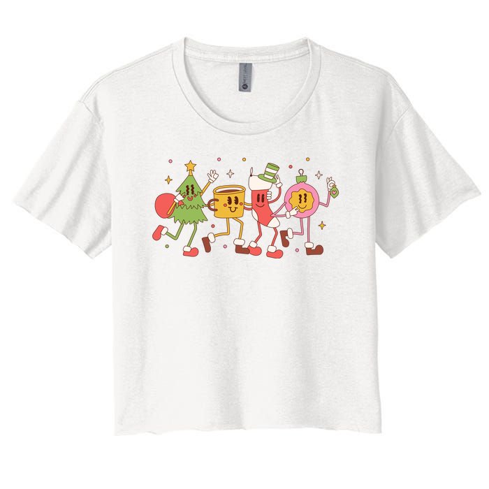 Christmas Holiday Celebration Retro Women's Crop Top Tee