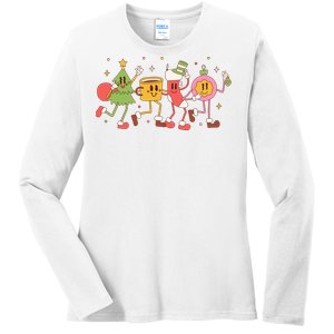 Christmas Holiday Celebration Retro Ladies Long Sleeve Shirt