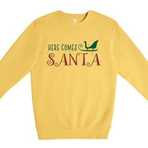 Cute Here Comes Santa Claus Sleigh Christmas Holiday Season Gift Premium Crewneck Sweatshirt