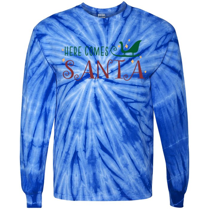 Cute Here Comes Santa Claus Sleigh Christmas Holiday Season Gift Tie-Dye Long Sleeve Shirt