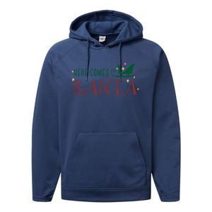 Cute Here Comes Santa Claus Sleigh Christmas Holiday Season Gift Performance Fleece Hoodie