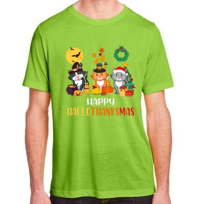 Cat Halloween Christmas Happy Hallothanksmas Thanksgiving Adult ChromaSoft Performance T-Shirt