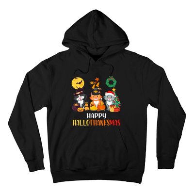 Cat Halloween Christmas Happy Hallothanksmas Thanksgiving Hoodie