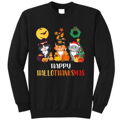 Cat Halloween Christmas Happy Hallothanksmas Thanksgiving Sweatshirt