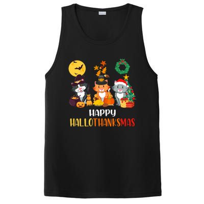 Cat Halloween Christmas Happy Hallothanksmas Thanksgiving PosiCharge Competitor Tank