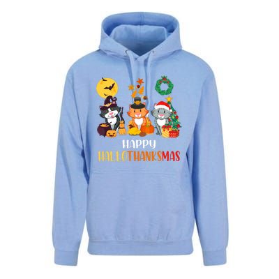 Cat Halloween Christmas Happy Hallothanksmas Thanksgiving Unisex Surf Hoodie