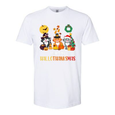 Cat Halloween Christmas Happy Hallothanksmas Thanksgiving Softstyle® CVC T-Shirt