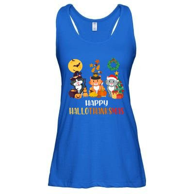 Cat Halloween Christmas Happy Hallothanksmas Thanksgiving Gift Ladies Essential Flowy Tank